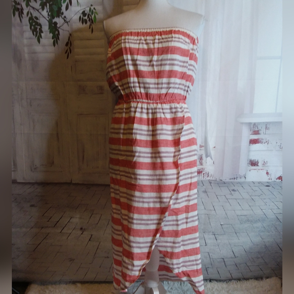 Lovers + Friends strapless striped linen blend wrap dress size S
